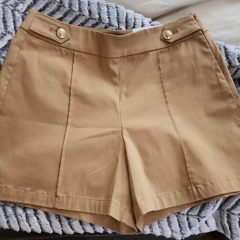 INC International Concepts High Waist Tan and Gold Shorts